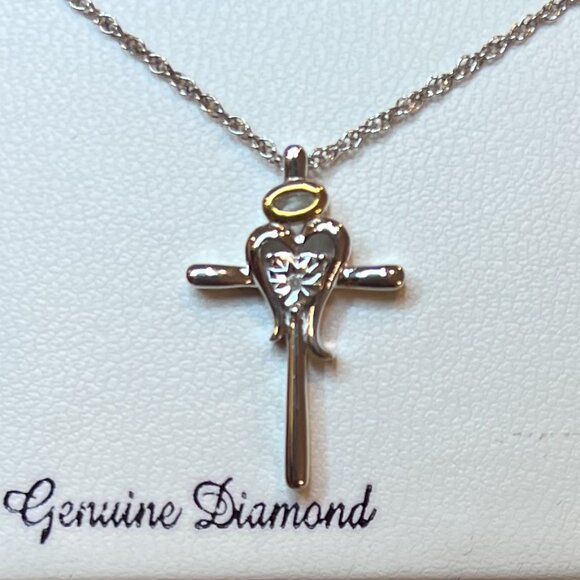 NIB Miracles Sterling Silver Cross with Heart & Halo Pendant on 18" Silver Chain - Picture 3 of 11